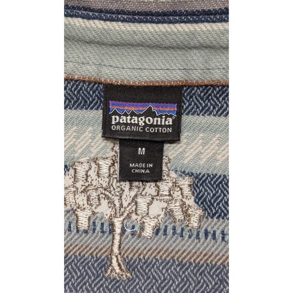 PATAGONIA Womens Fjord Flannel Shirt Blue Brown White Stripe Organic Cotton sz M - Picture 7 of 12